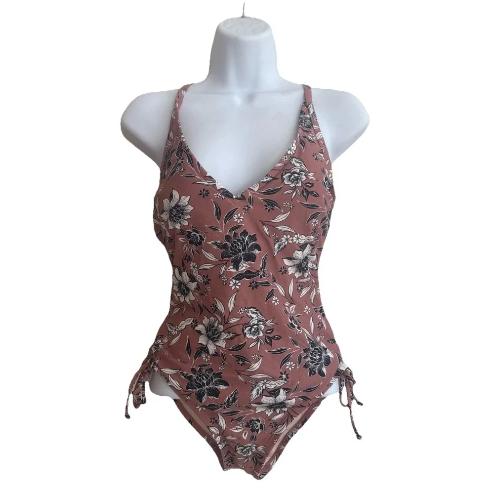 Kona Sol One‎ Piece Swimsuit S. Pink Floral  Bathing Suit